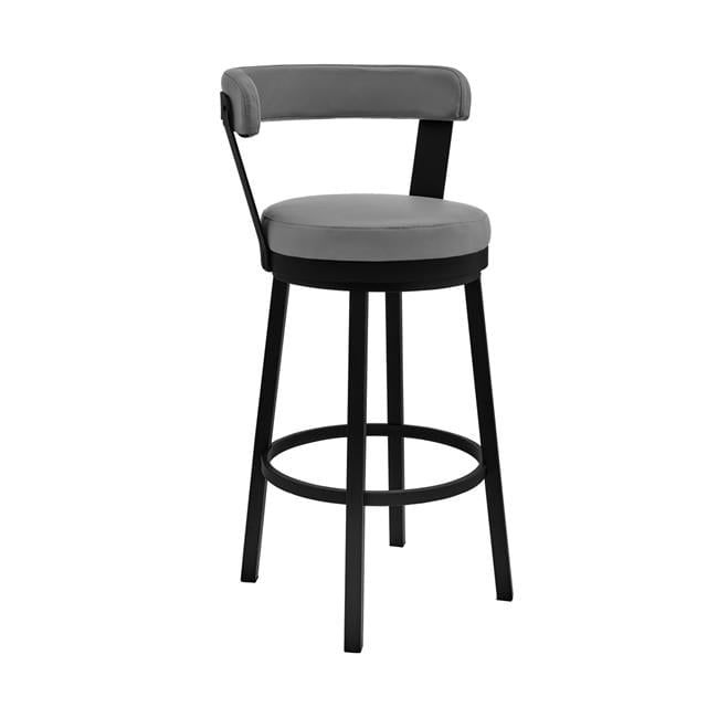 Kobe 30" Black Finish Swivel Bar Stool with Gray Faux Leather