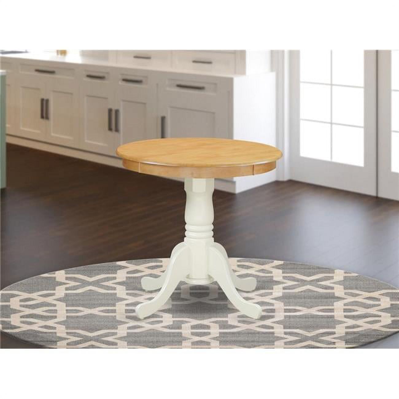 30" Round Oak and Linen White Rubber Wood Dining Table