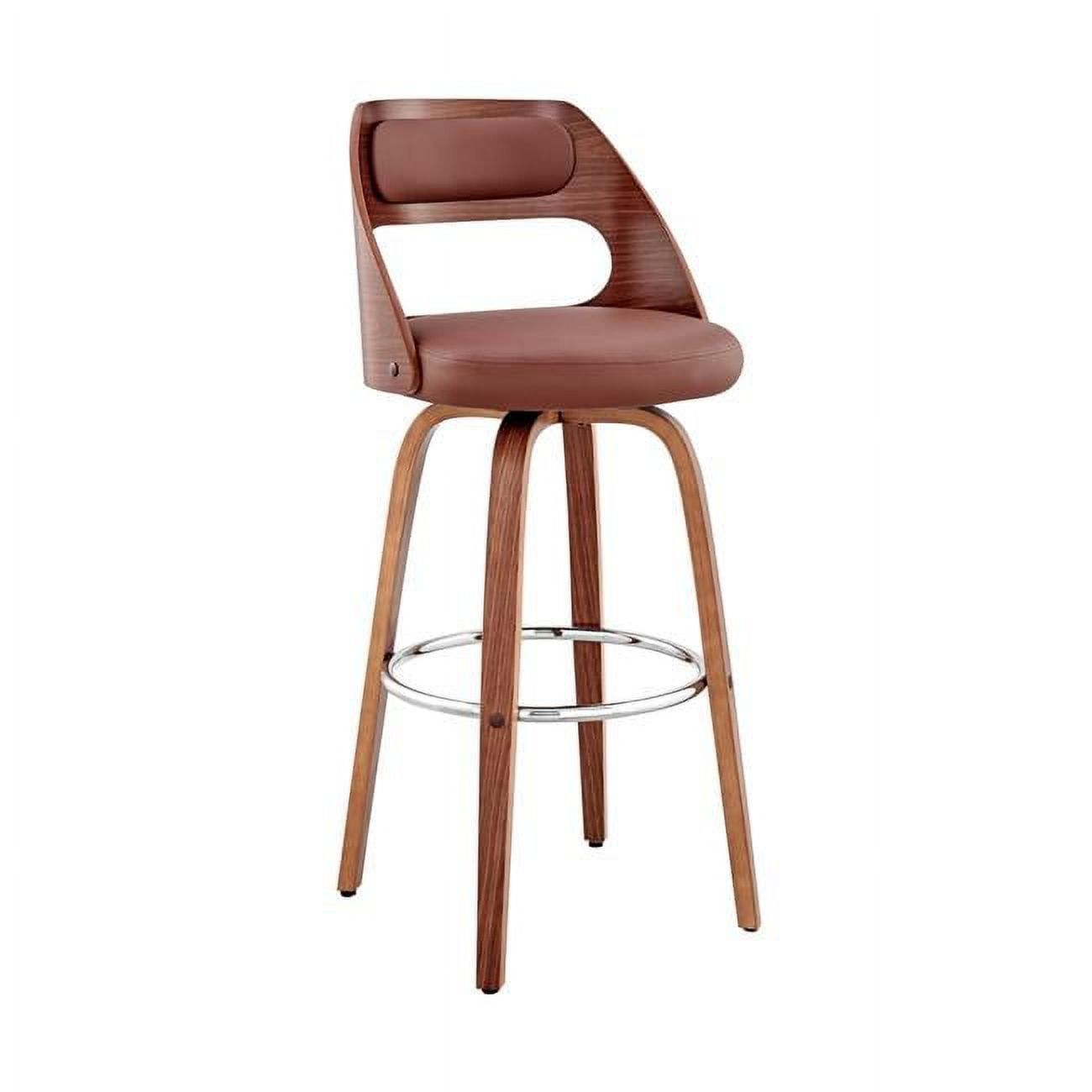 Julius 30" Brown Faux Leather & Walnut Swivel Bar Stool