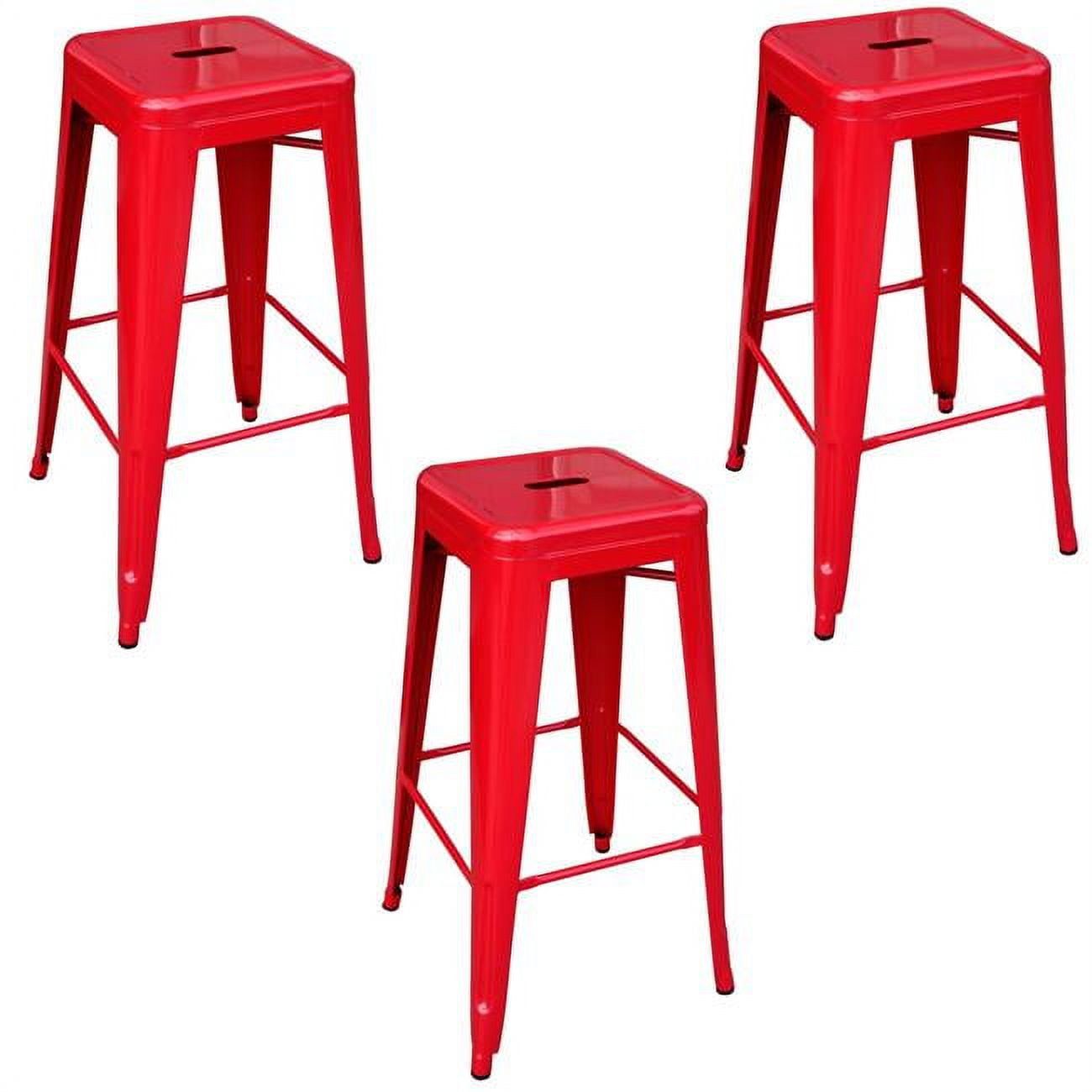 Loft-Style 24" Red Leather Metal Barstool with Powder Coated Finish