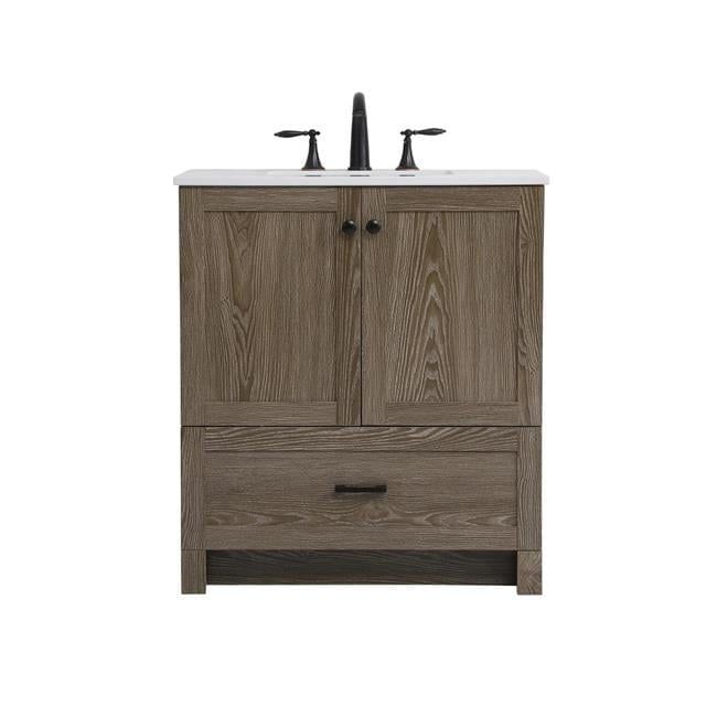 Weathered Oak 30" Single Bathroom Vanity with Porcelain Sink