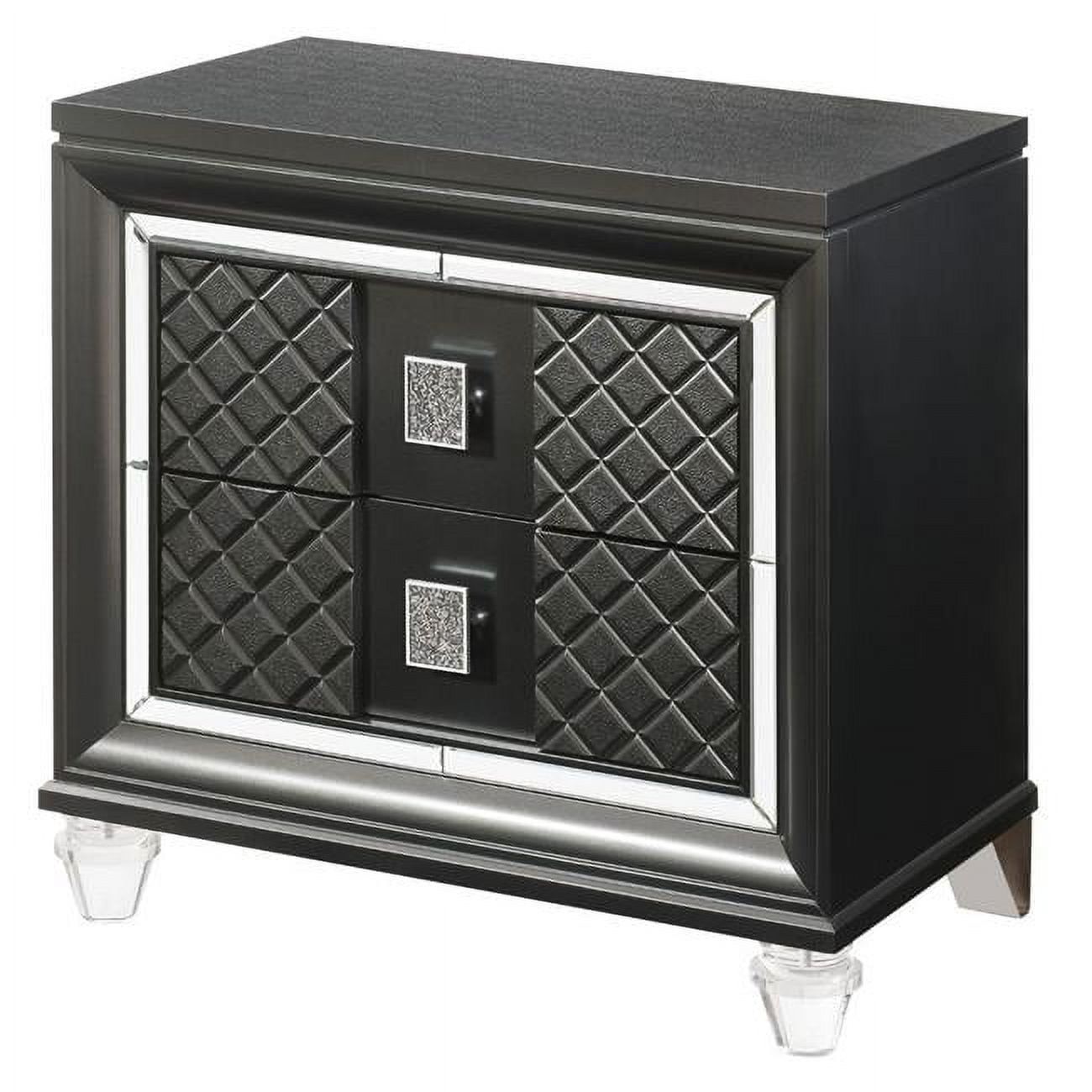 30" Gray Solid Wood Nightstand with Acrylic Legs and Embossed Fronts