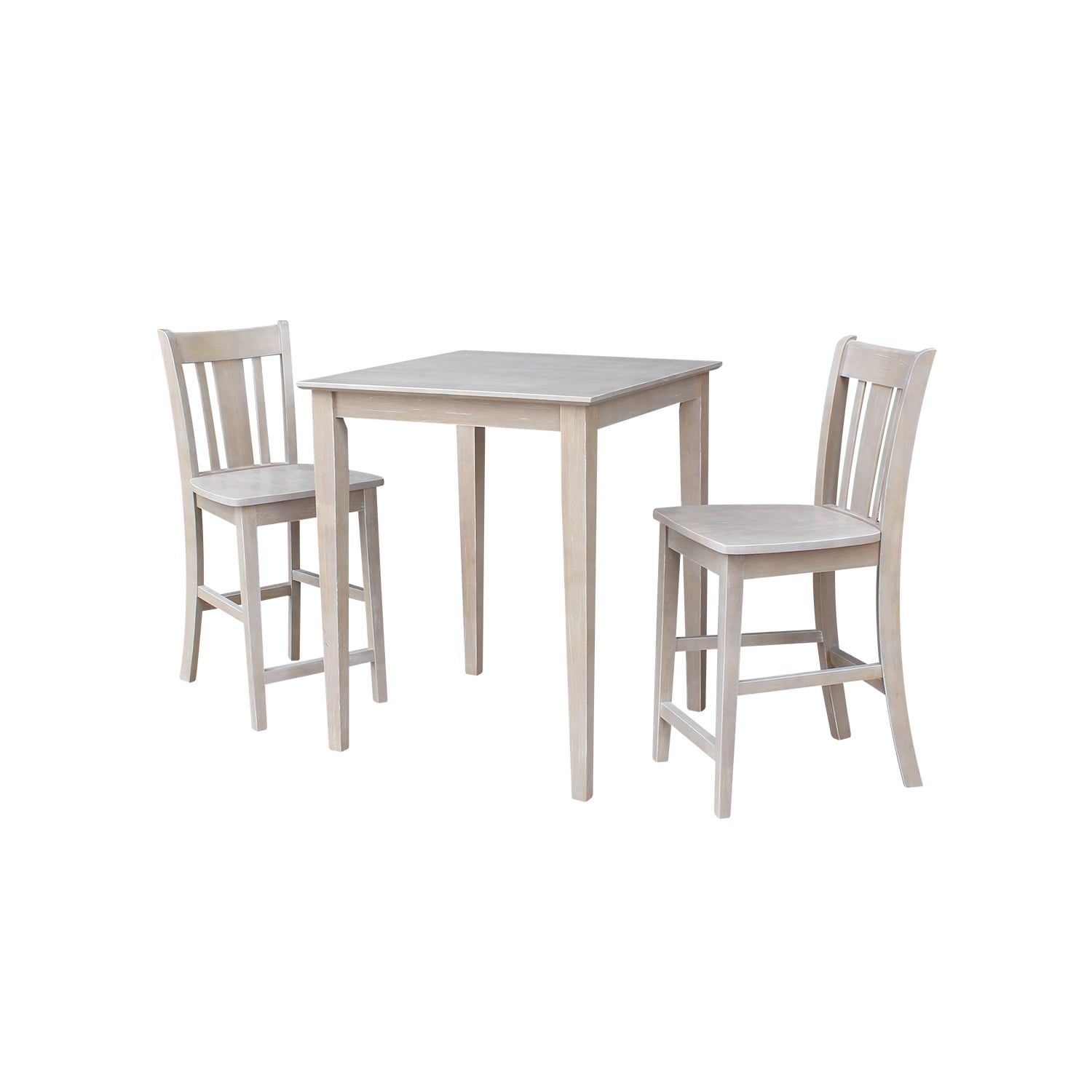 Washed Gray Taupe Solid Wood Dining Set with 2 San Remo Stools