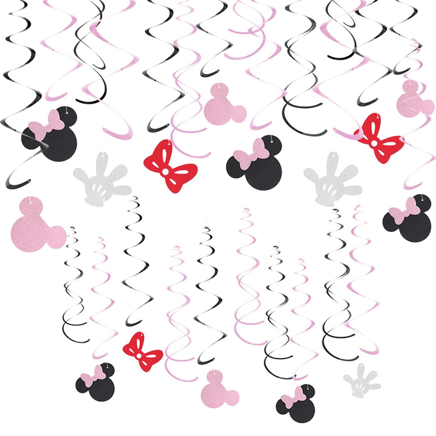 30-Count Pink and Black Mouse Cartoon Birthday Hanging Swirls