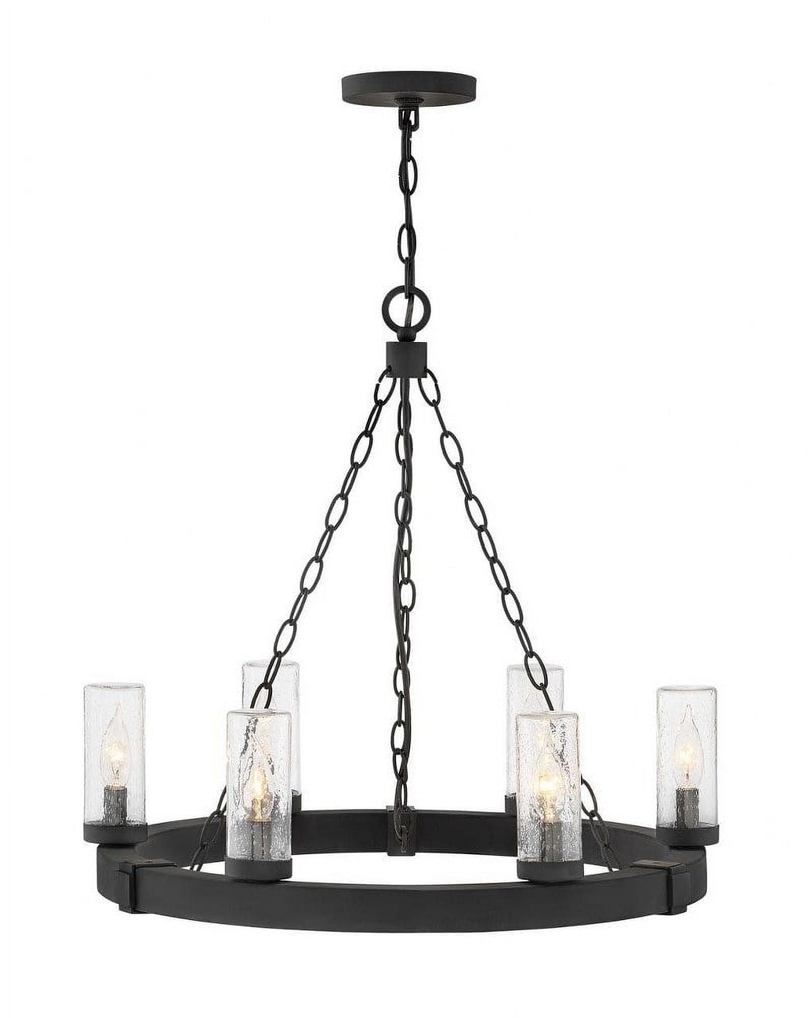 Sawyer Black 6-Light LED Outdoor Chandelier with Clear Glass Shades