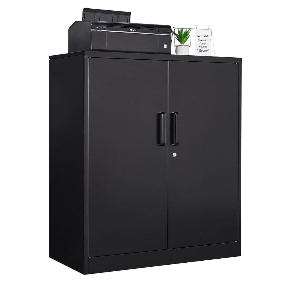 Black Metal Freestanding Office Cabinet with Adjustable Shelving