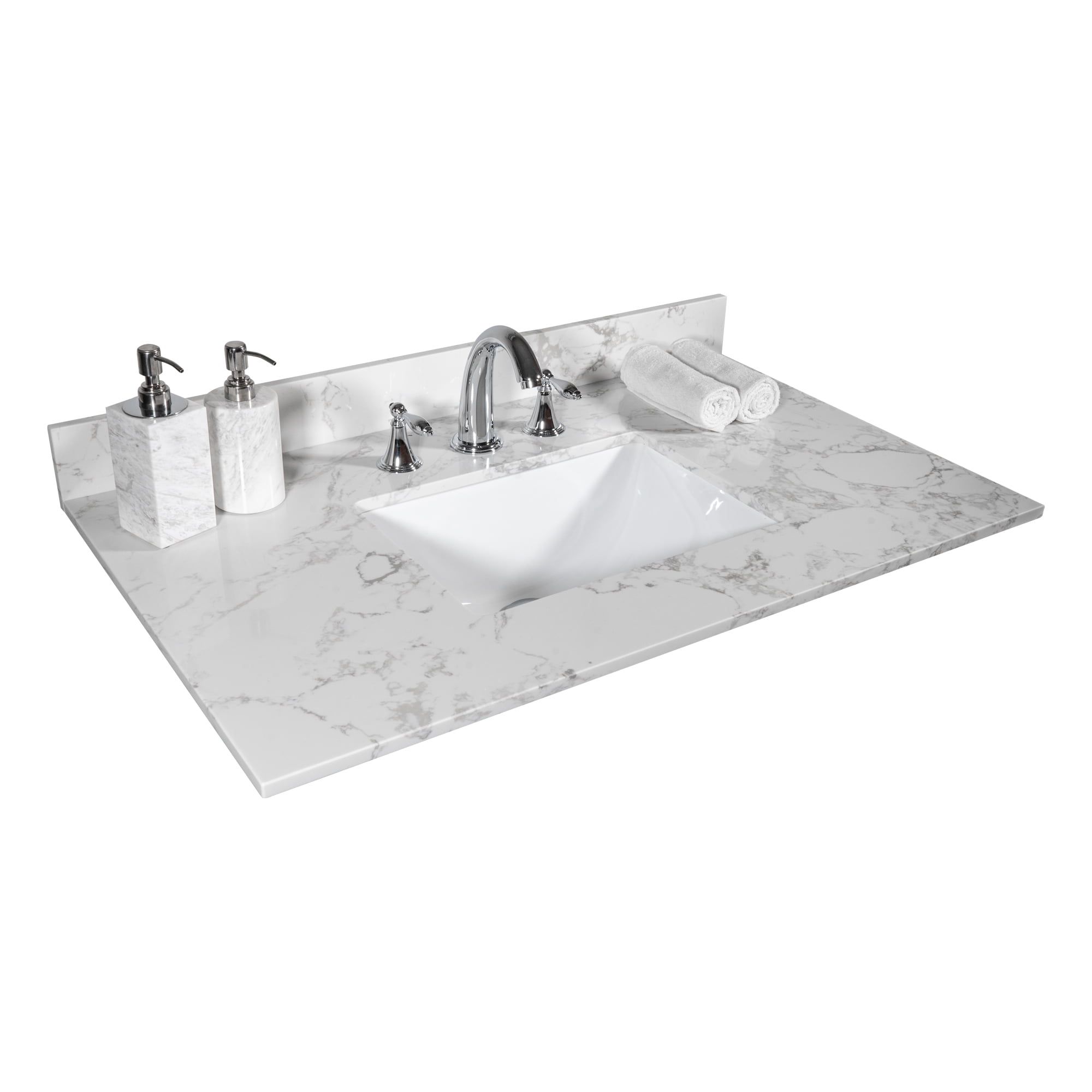 31'' Carrara White Stone Vanity Top with Ceramic Sink and Backsplash