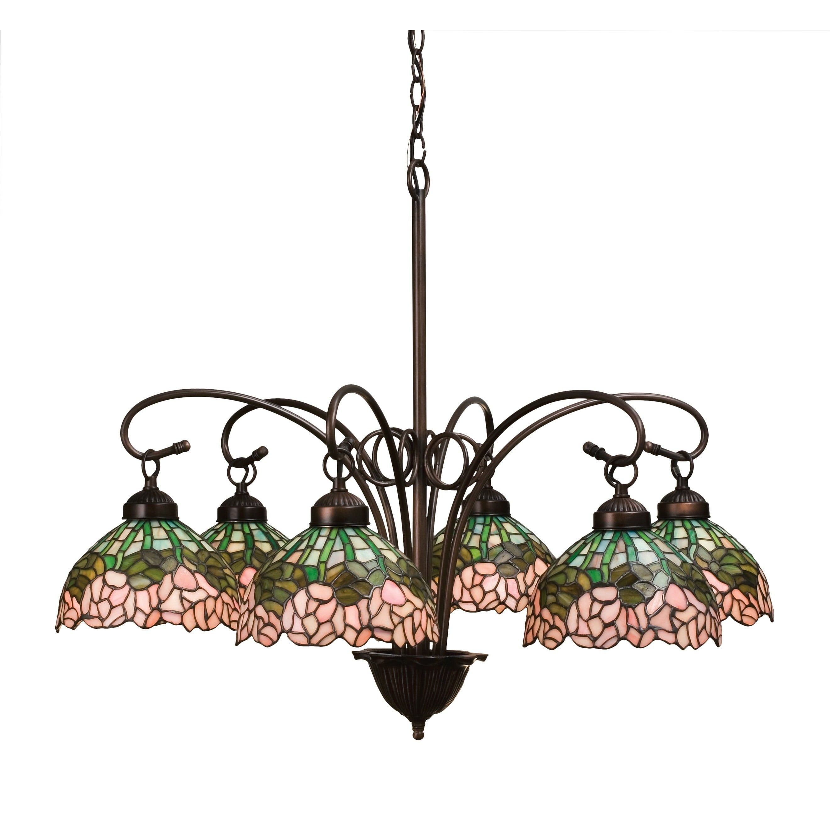 Mahogany Bronze Tiffany-Inspired Cabbage Rose 6-Light Chandelier