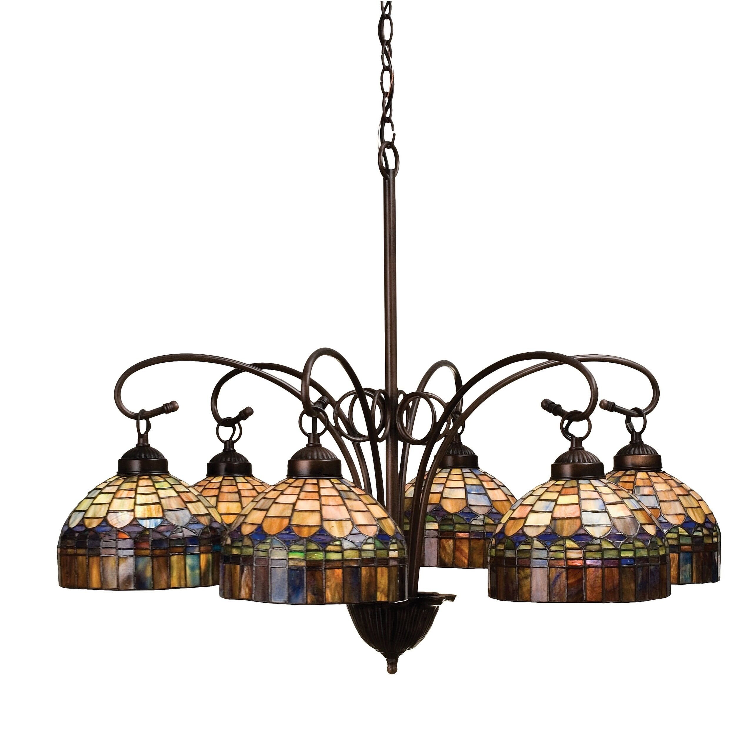 Mahogany Bronze 31" 6-Light Chandelier with Amber Plum Glass Fringe