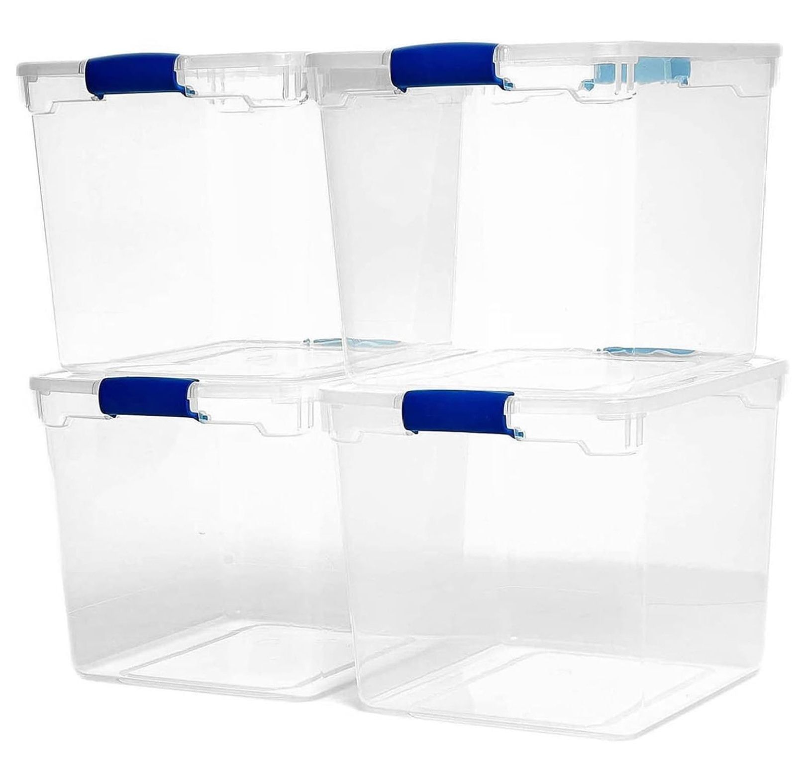 31-Quart Clear Plastic Stackable Storage Bins with Blue Lids