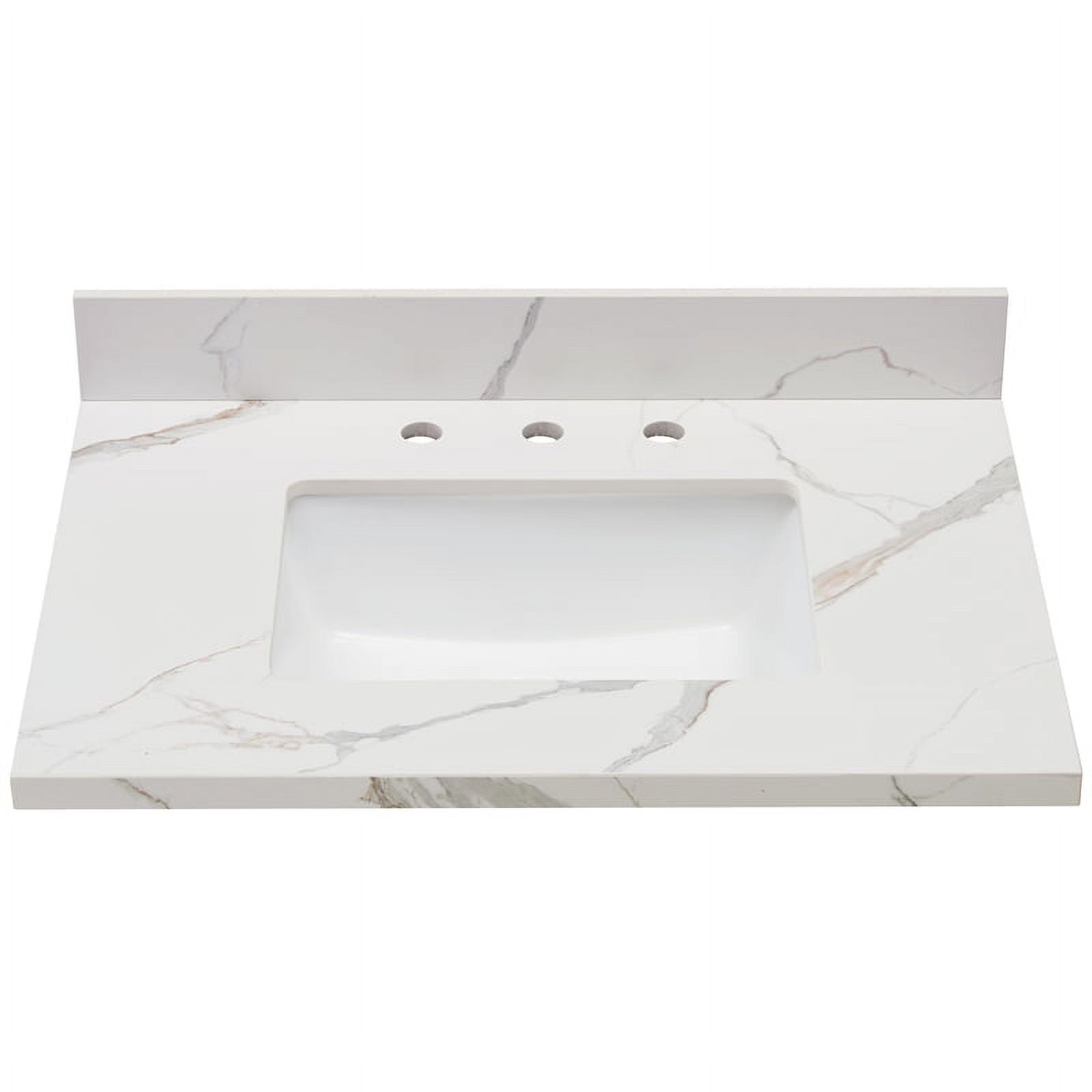 31" Calcatta White Stone Vanity Top with Ceramic Sink