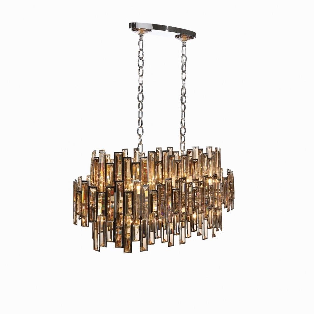 Vienna Amber Crystal 16-Light Chrome Oval Chandelier