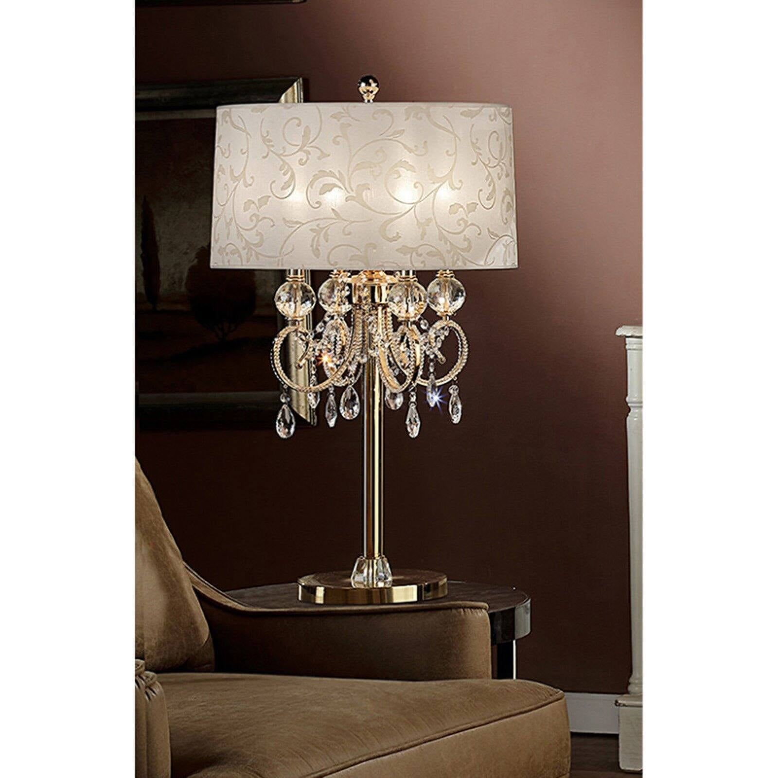 Aurora 21" White Crystal Chandelier Table Lamp with Gold Base