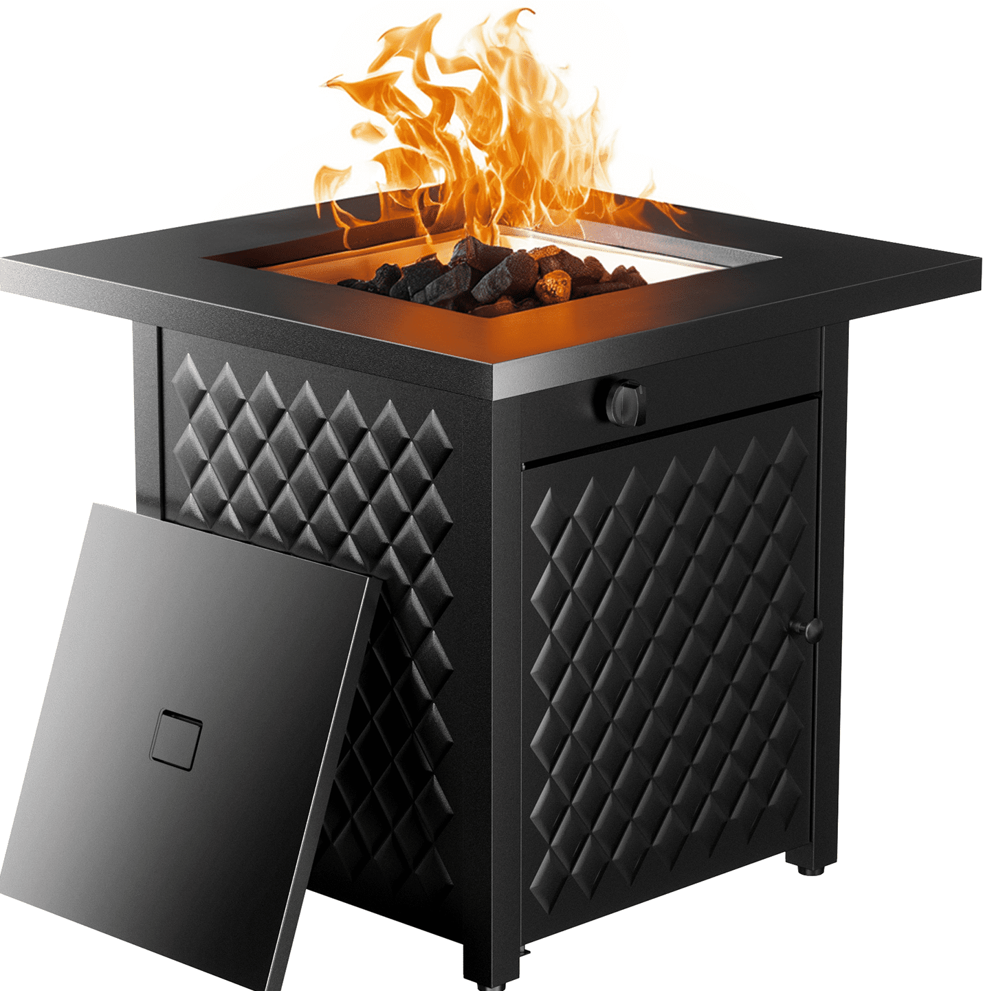 32" Black Steel Gas Fire Pit Table with Lid and Lava Rocks