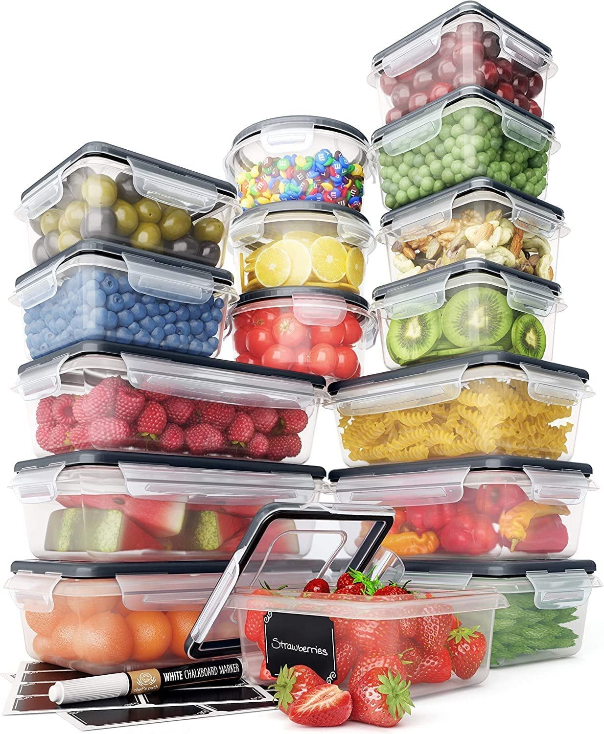 32-Piece Clear Plastic Rectangular Meal Prep Containers Set