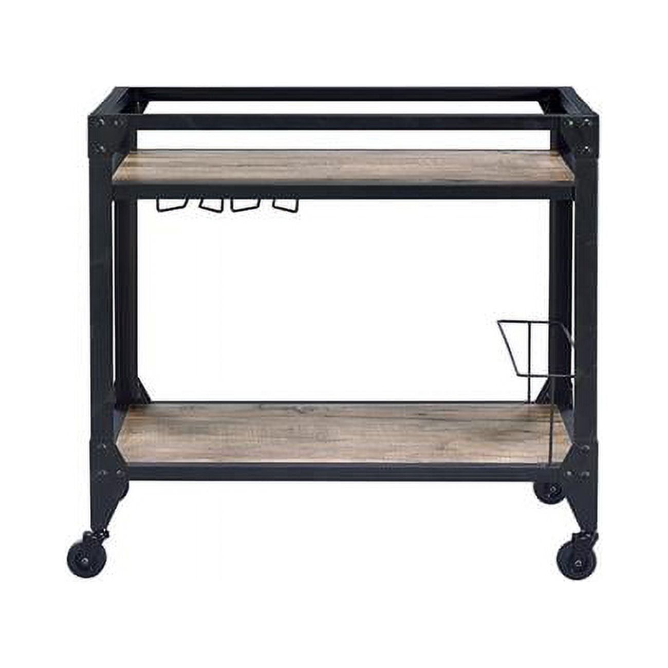 Rustic Oak & Charcoal Metal Serving Cart with Elegant Caster Wheels