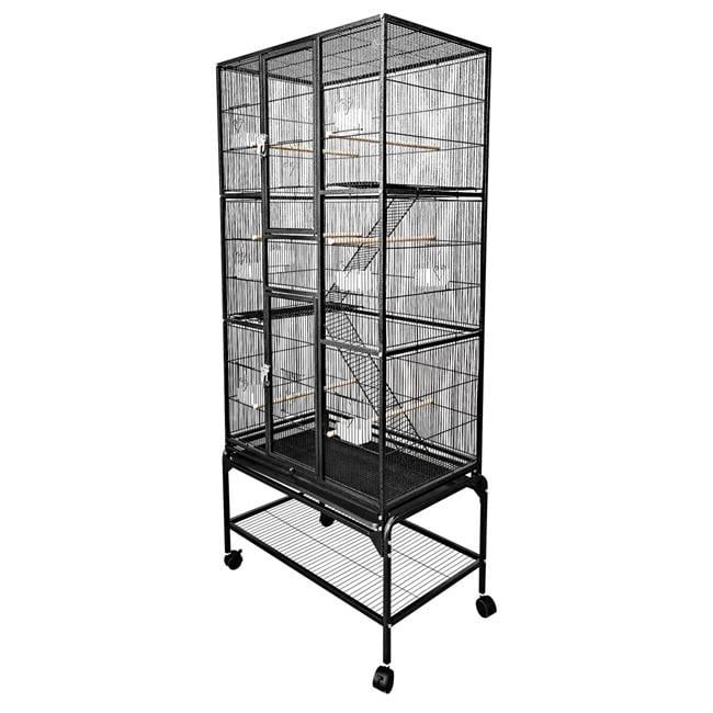 Black Multi-Level Iron Bird Cage with Ladders and Wheels