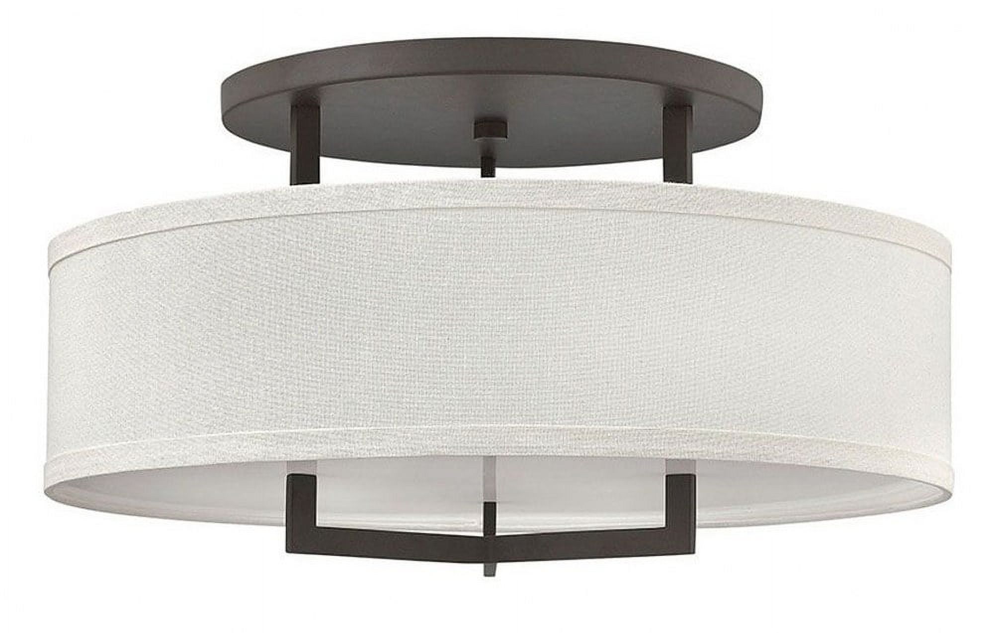 Hampton 3-Light Buckeye Bronze Semi-Flush Drum with Linen Shade