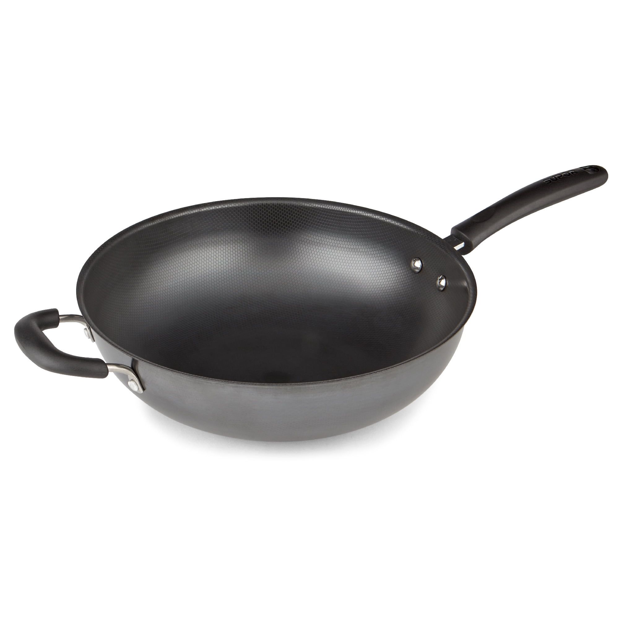 12.6" Black Carbon Steel Nonstick Wok with Dual Handles