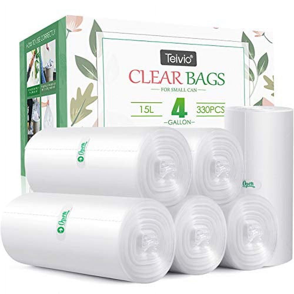 Teivio 4 Gallon Clear Small Trash Bags, 330 Counts