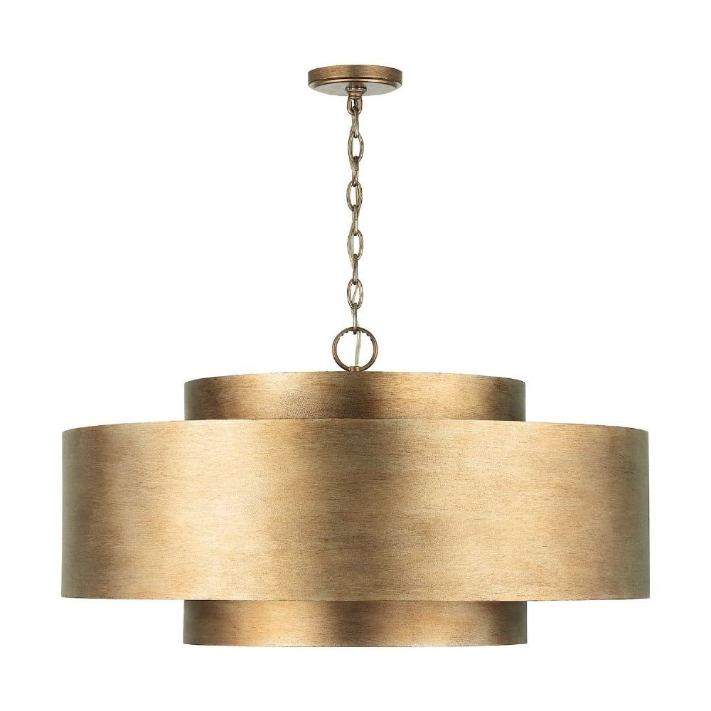 Mystic Luster Gold Drum Pendant with Distressed Finish