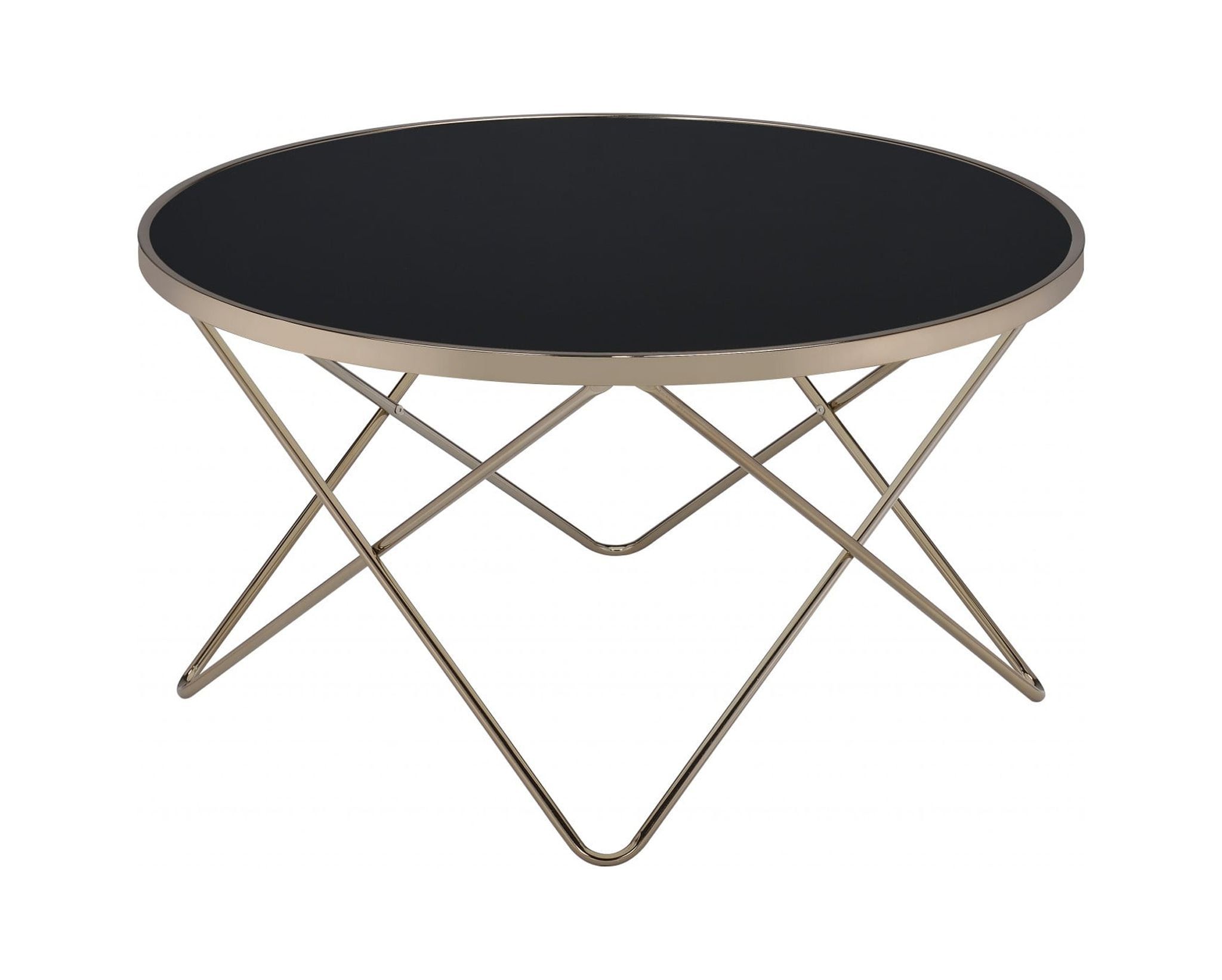 34" Black Glass and Gold Iron Round Coffee Table