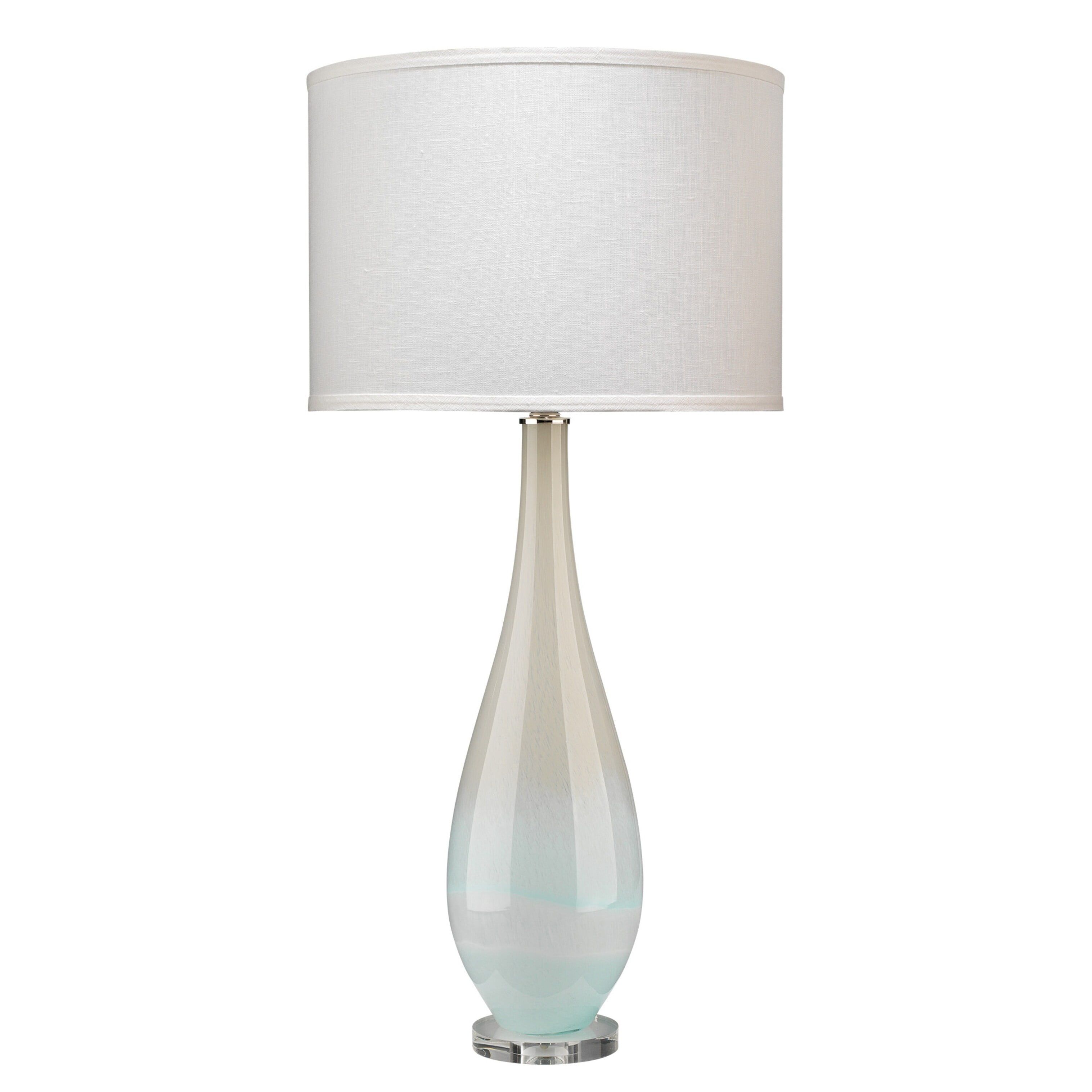 Sky Blue Blown Glass Table Lamp with White Linen Shade