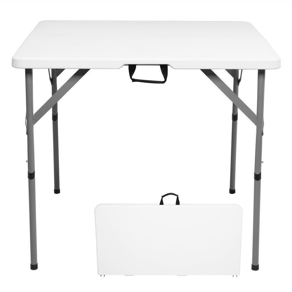 34" White Folding Square Table with HDPE Top and Steel Legs