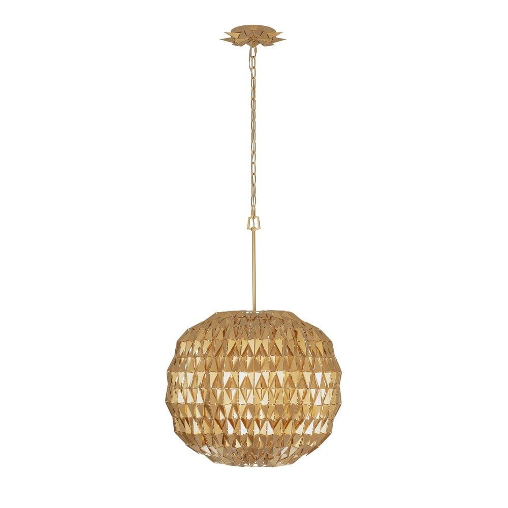 French Gold Glass Globe Pendant Light, 18" Wide