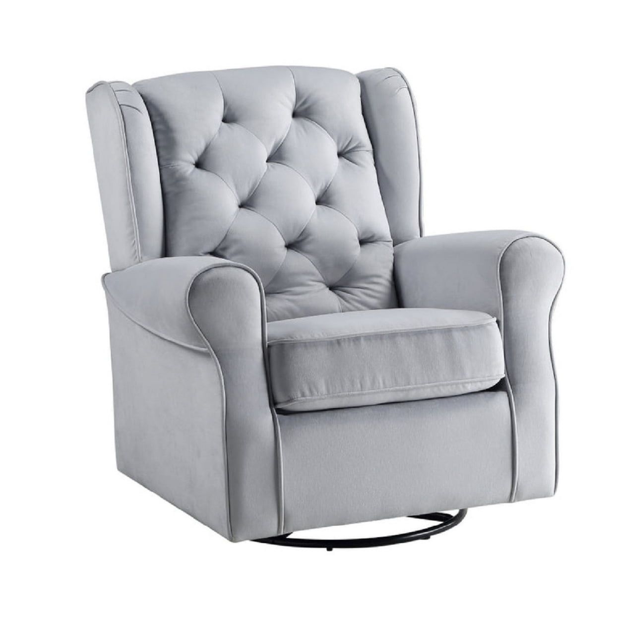 Gray Swivel Accent Chair with Wood Base, 35 Inch