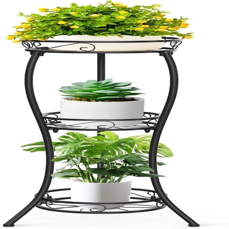 Black 3-Tier Iron Plant Stand for Indoor Outdoor Use