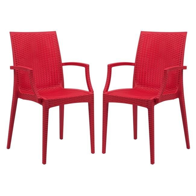 Modernist Red Weave Indoor/Outdoor Dining Chair Set of 2