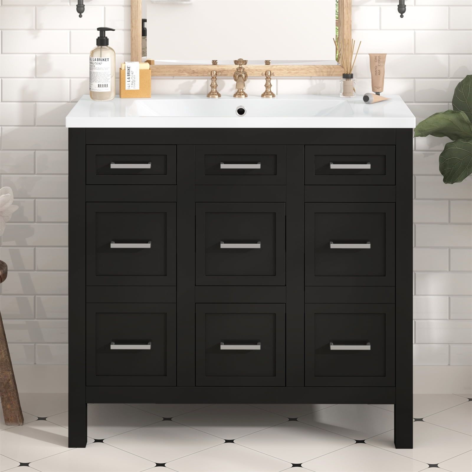 36'' Black Freestanding Bathroom Vanity with Resin Sink