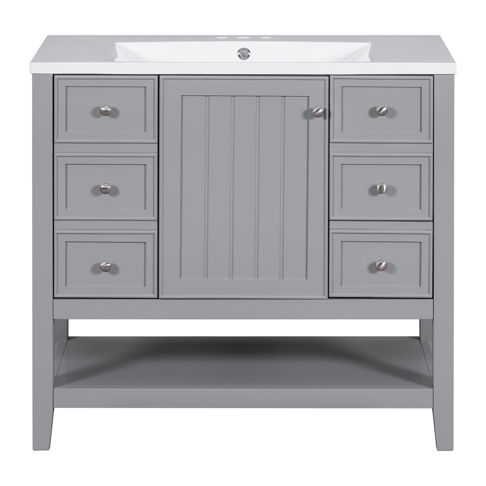 Gray 36'' Freestanding Bathroom Vanity with Ceramic Sink and Storage