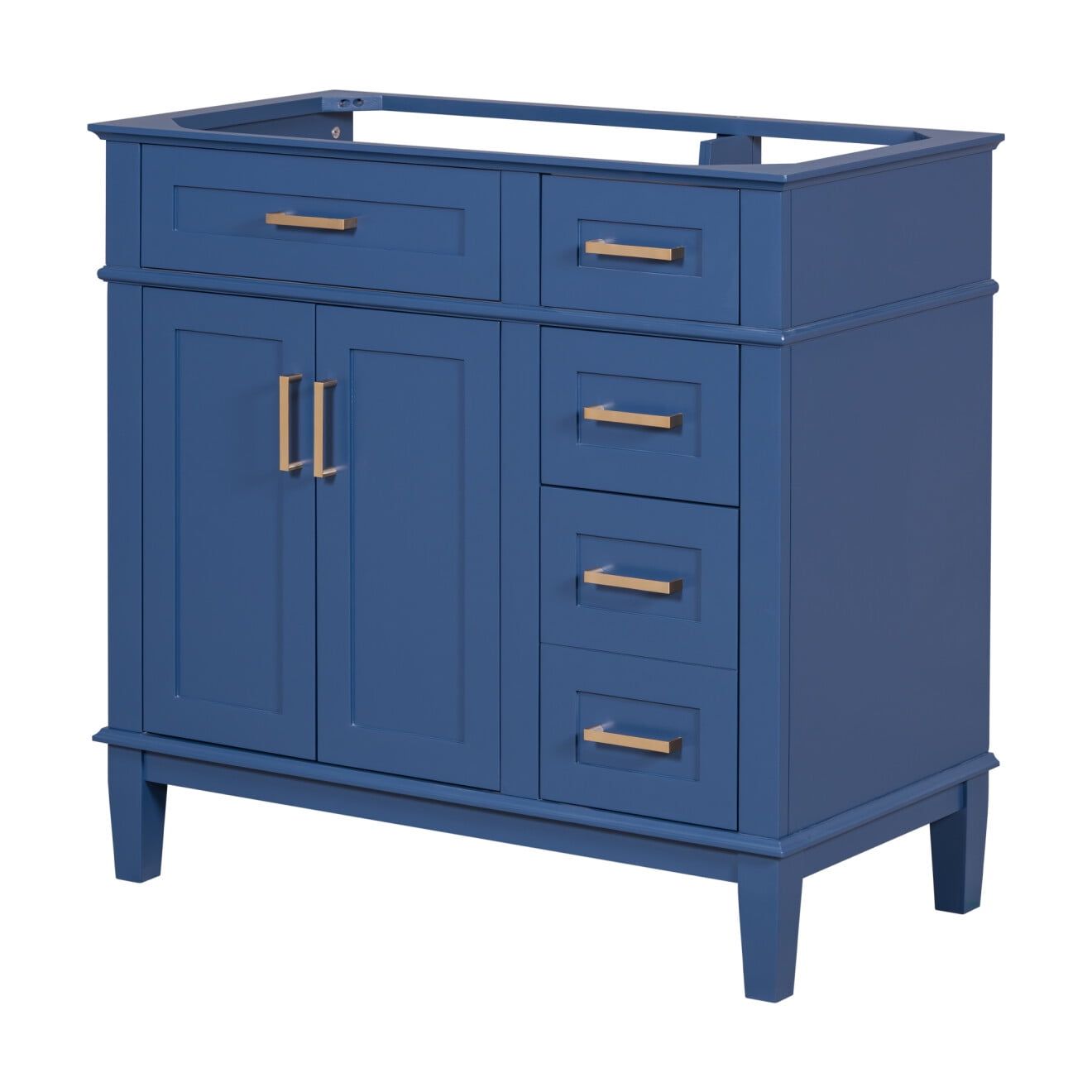 36" Blue Solid Wood and MDF Bathroom Vanity Cabinet