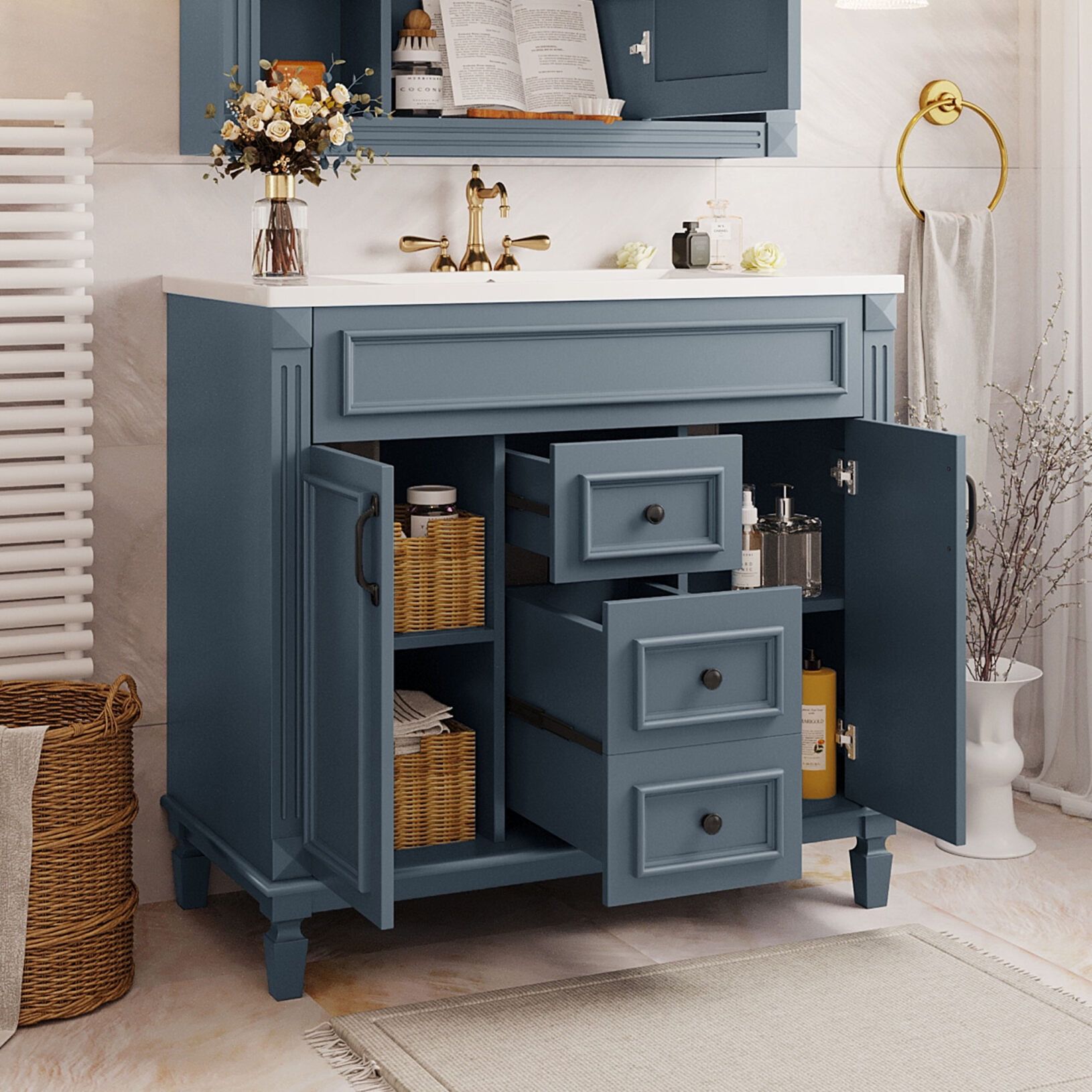 36'' Blue Freestanding Bathroom Vanity with Top Sink