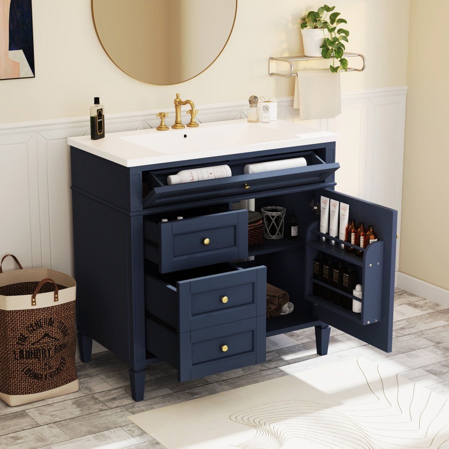 36'' Blue Freestanding Bathroom Vanity with Sink and Storage