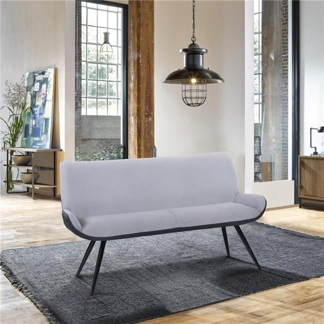 Gray Upholstered Metal Frame Dining Bench with Tall Back