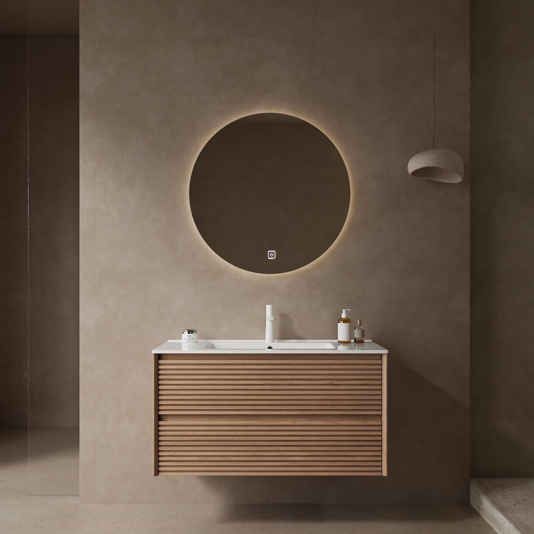 36" Walnut Floating Bathroom Vanity with Ceramic Sink