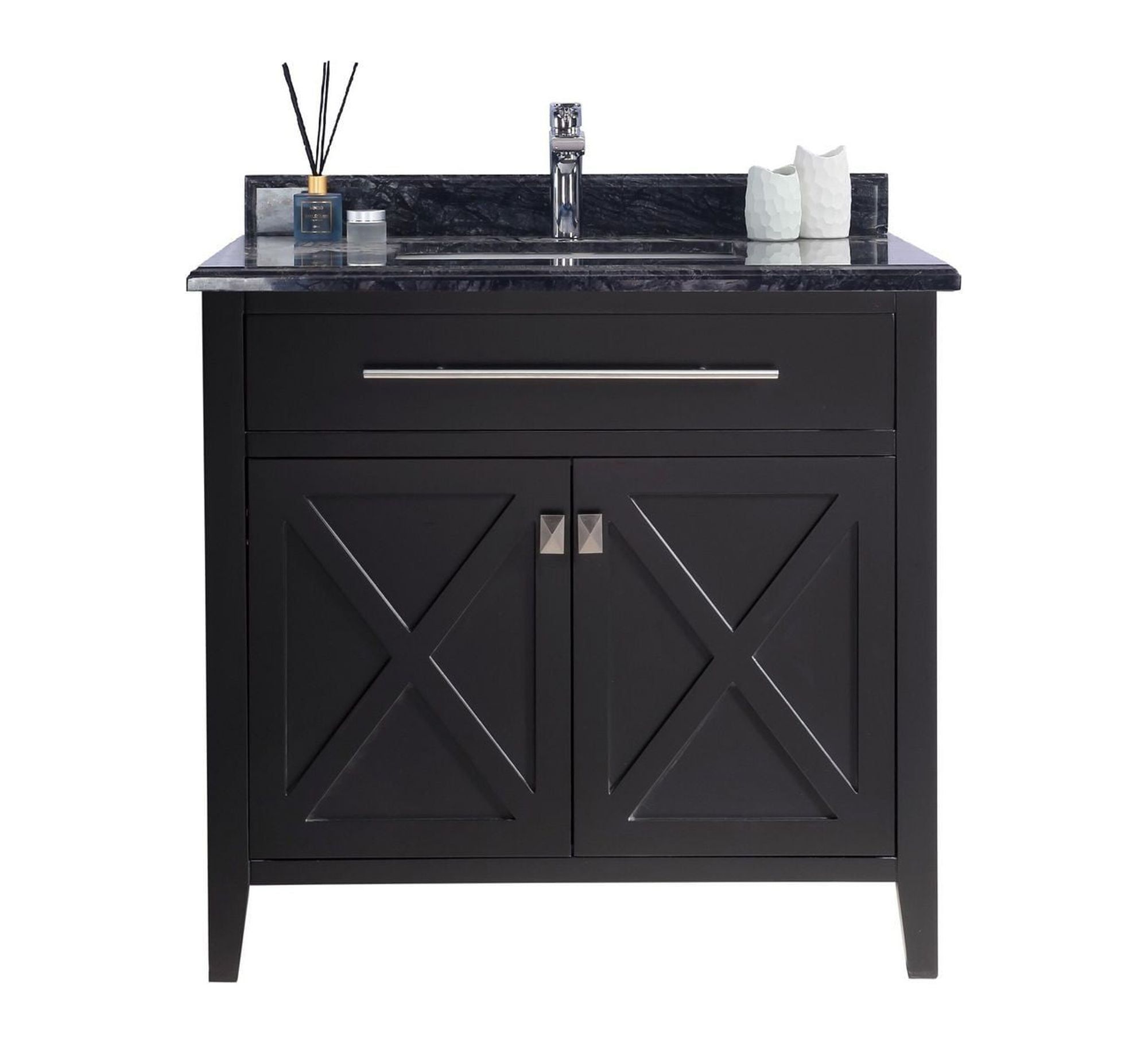 36-Inch Espresso Plywood Single Sink Vanity with Black Marble Top