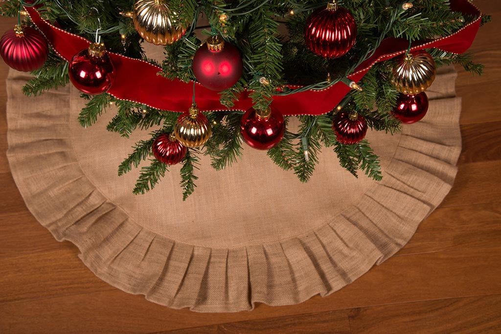 36" Natural Tan Ruffled Edge Jute Christmas Tree Skirt