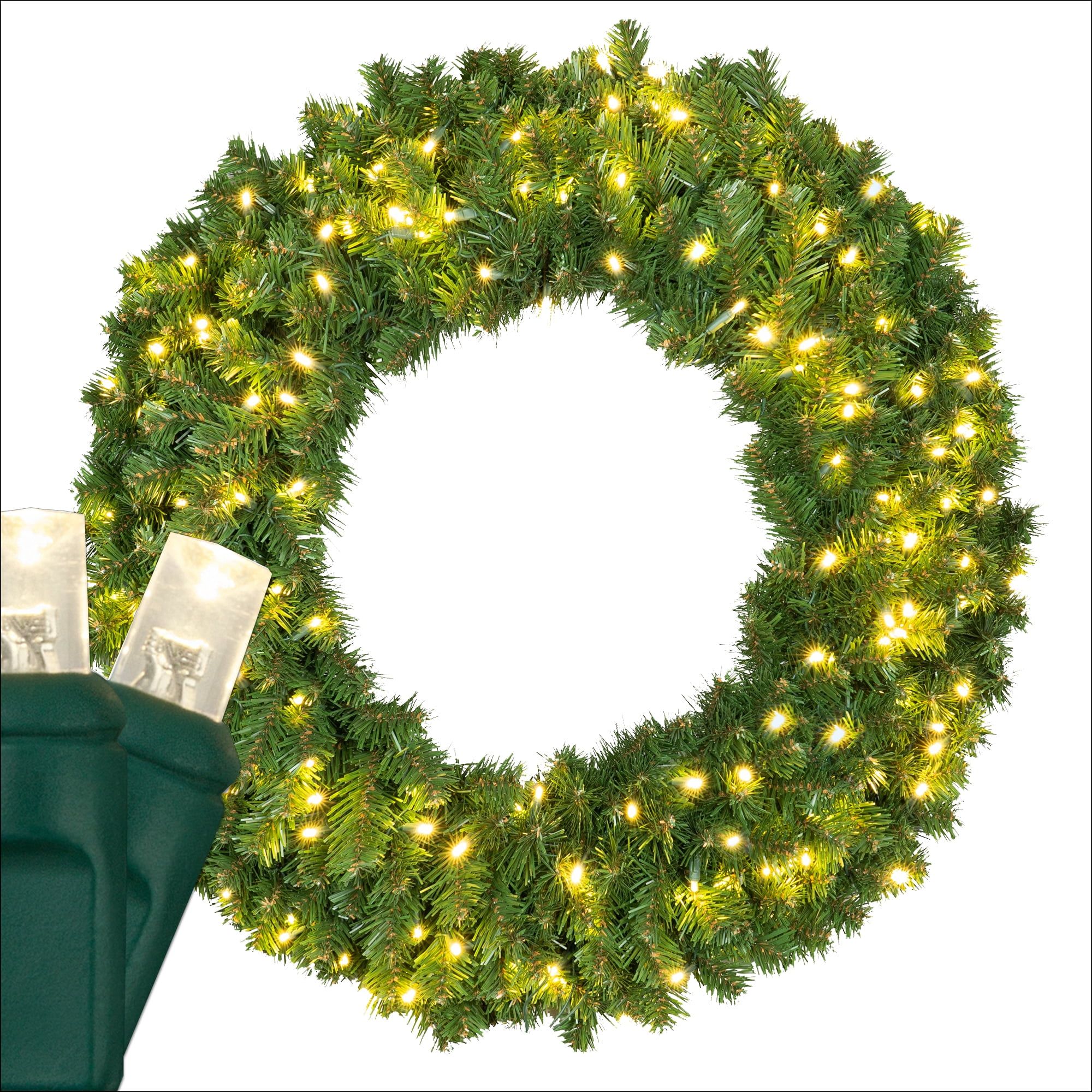 36" Green Sequoia Fir Artificial Christmas Wreath with Warm White LED Lights