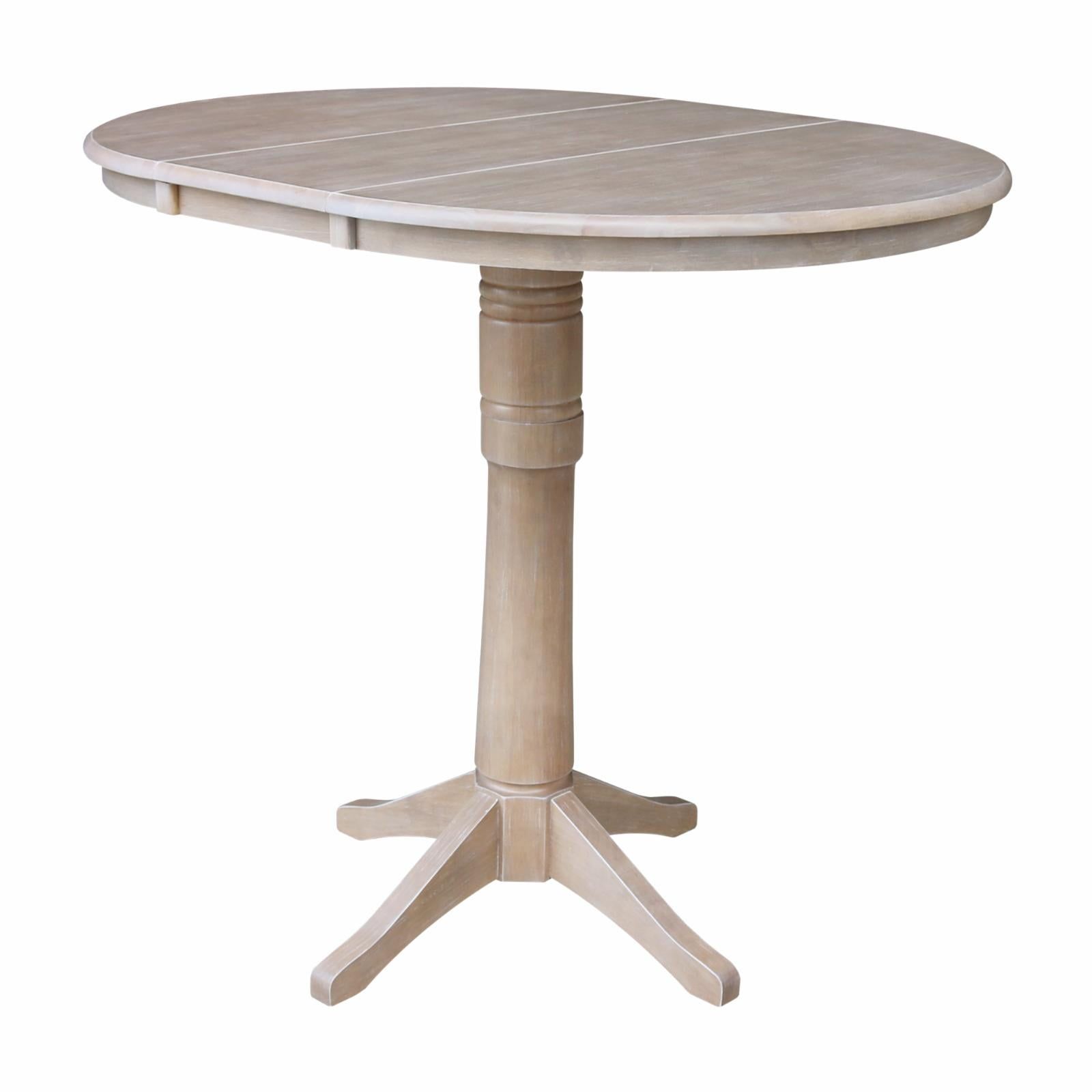 Elegant Solid Wood Round Extendable Counter-to-Bar Table in Gray