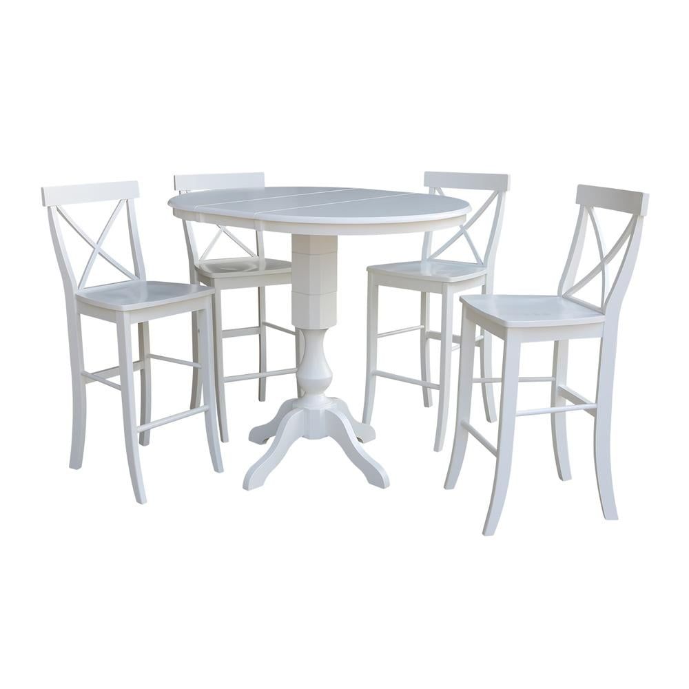 White Solid Wood Round Bar Height Dining Set with X-Back Stools