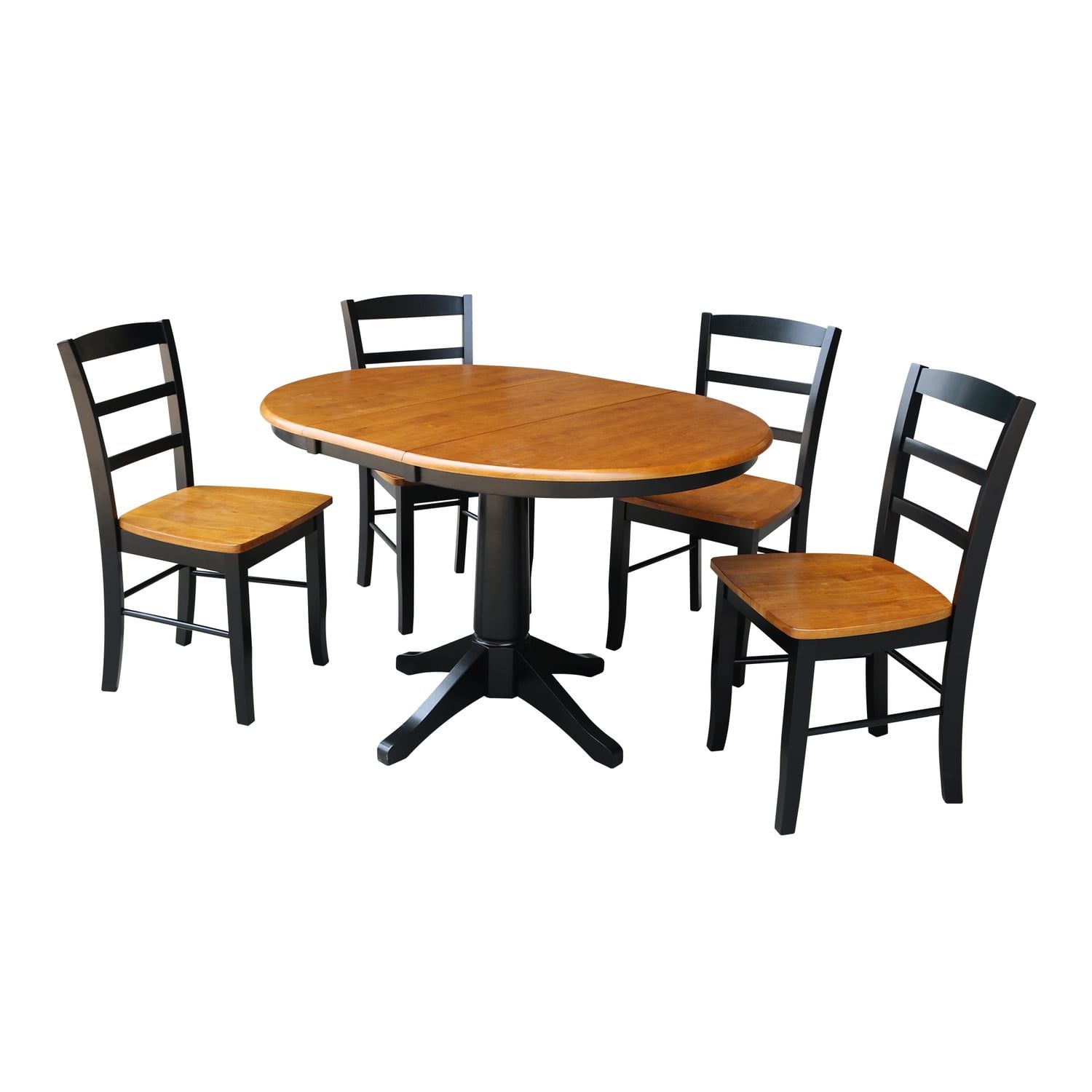 Black and Cherry Solid Wood Extension Dining Set with 4 Chairs