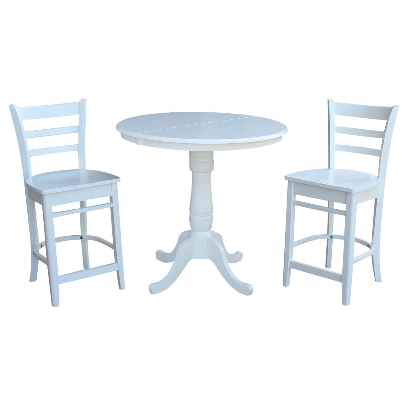 Elegant White 36" Round Solid Wood Extendable Dining Table Set with 2 Stools