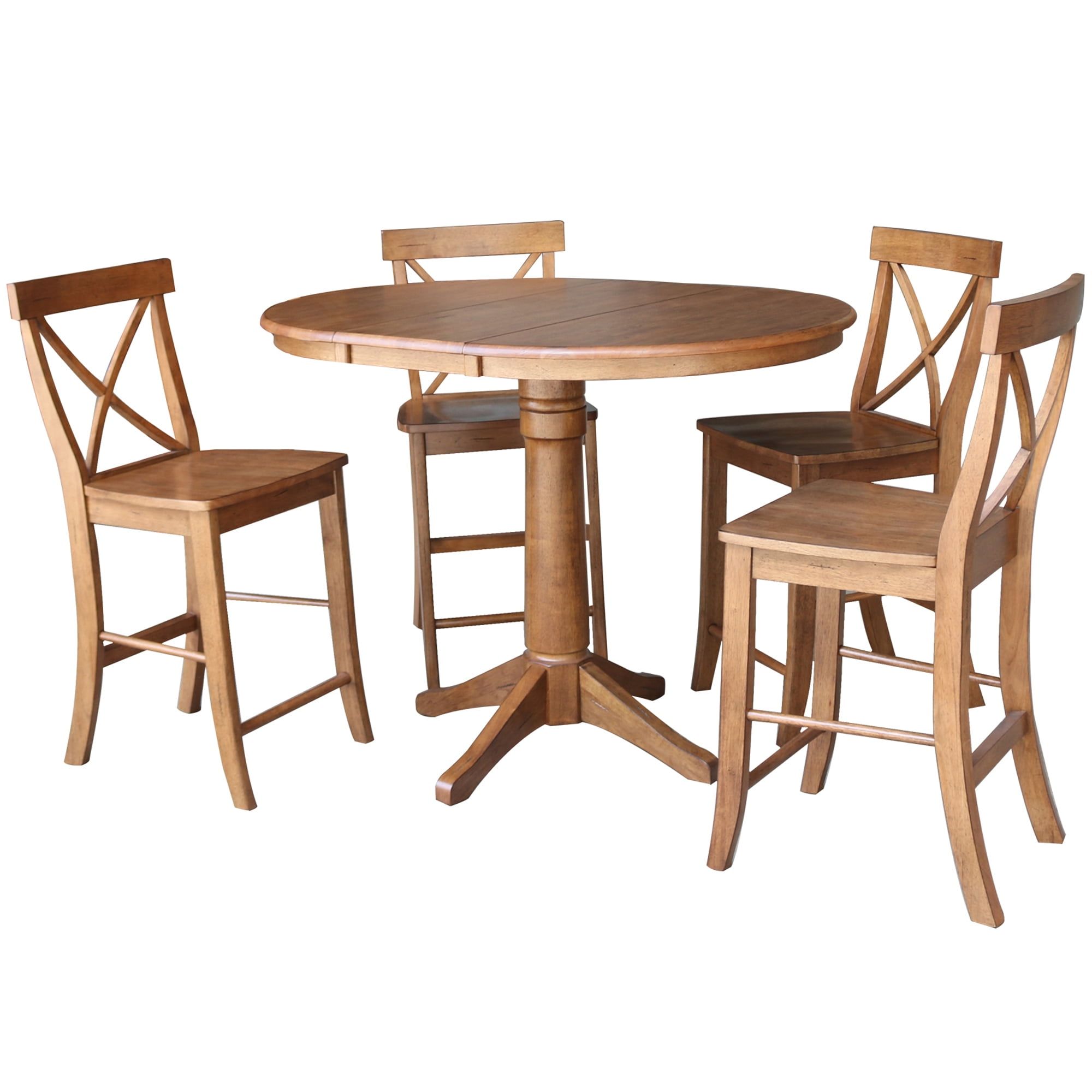 Distressed Oak 50" Round Extendable Dining Set with 4 X-Back Chairs