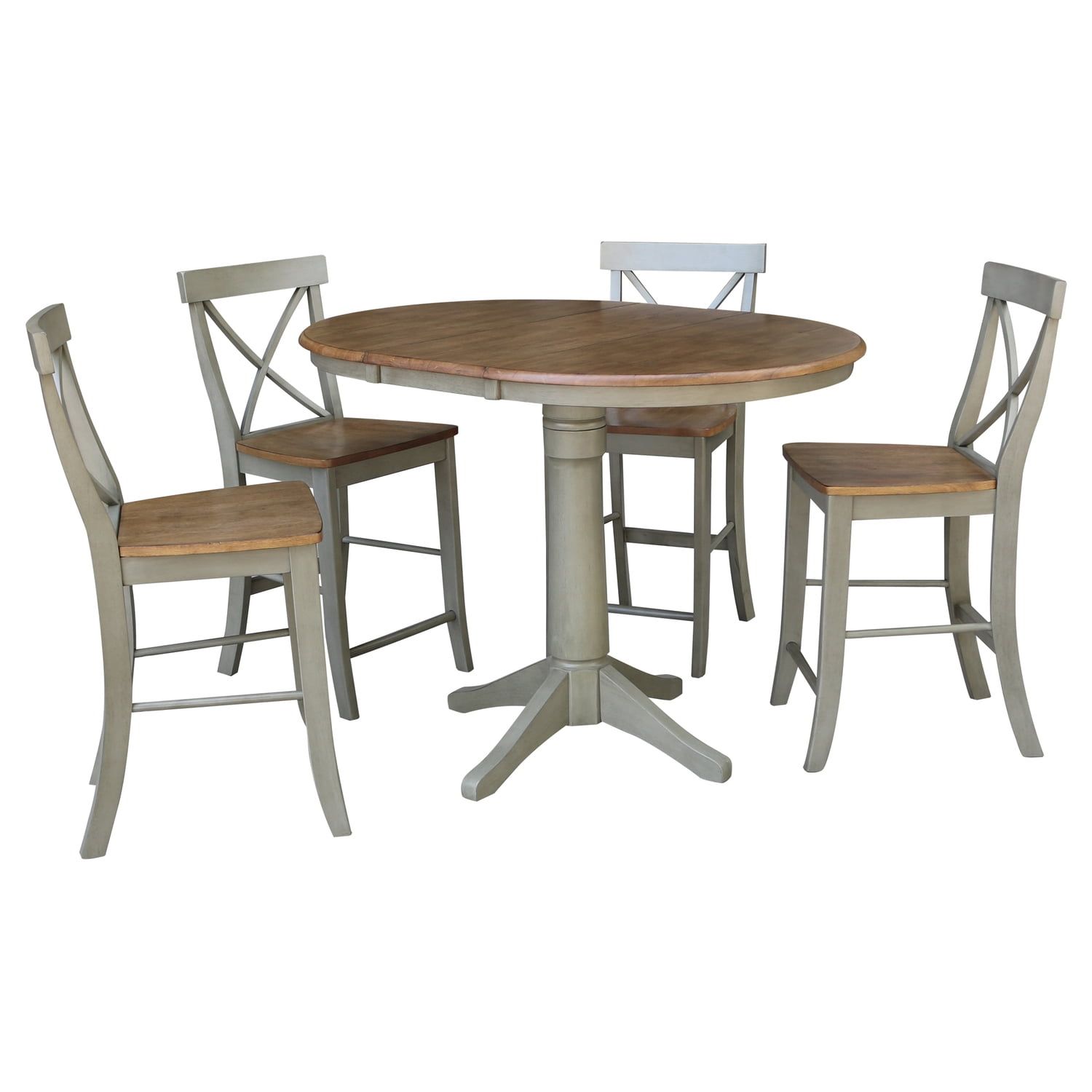 Hickory & Stone 36" Round Extension Dining Set with 4 Cross-Back Stools