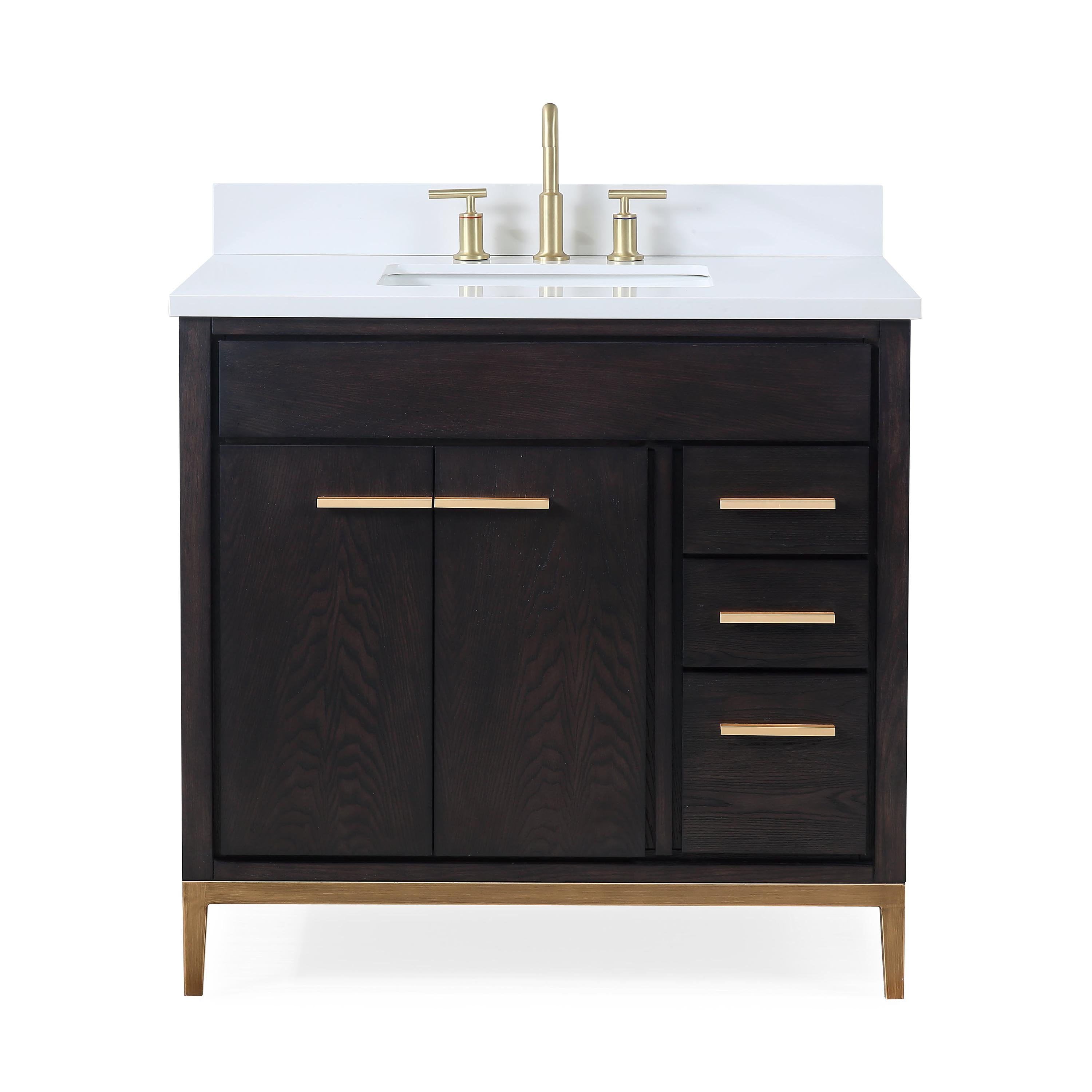 36" Wenge Espresso Modern Bathroom Vanity with White Quartz Top