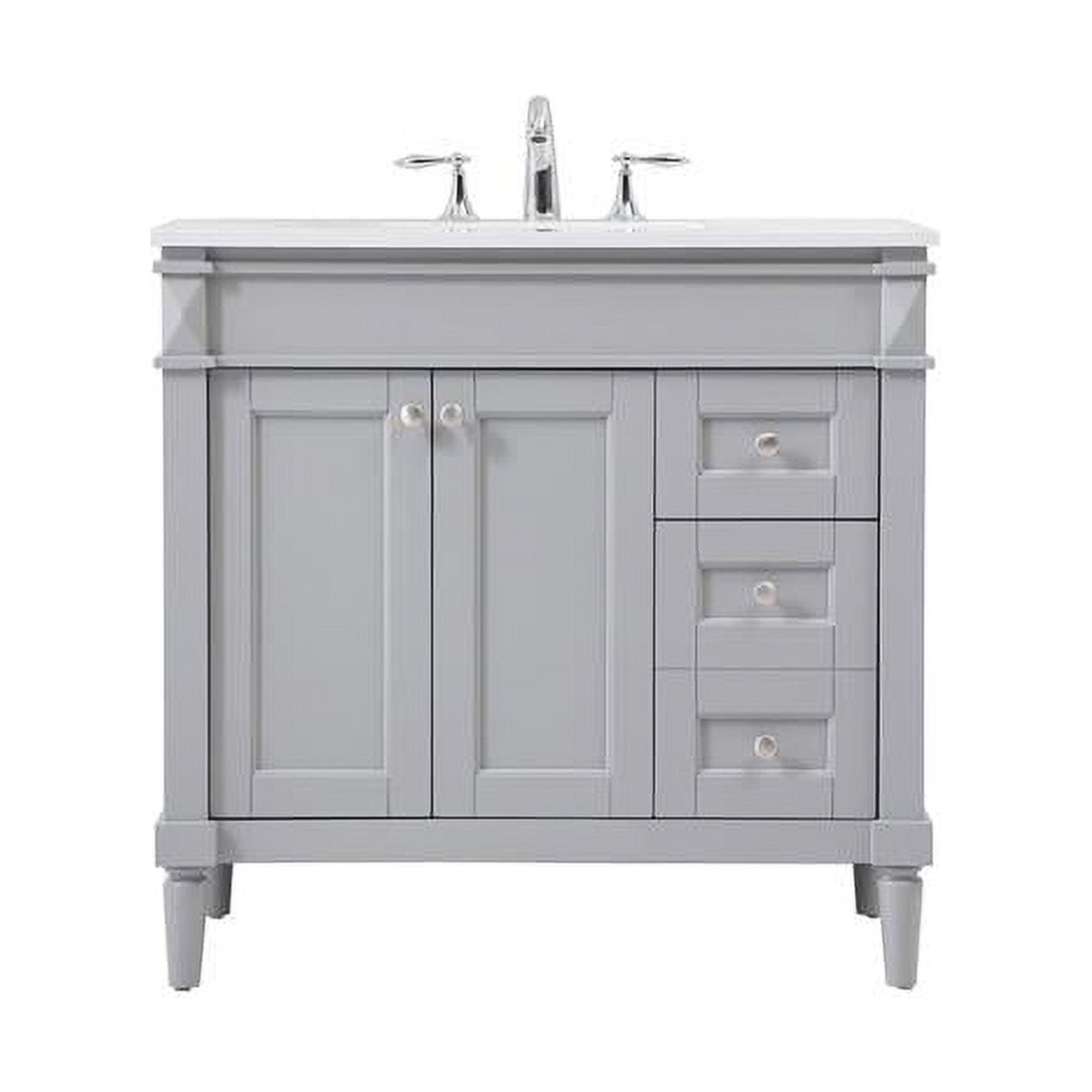 36 in Grey Single Bathroom Vanity with Carrara Marble Top